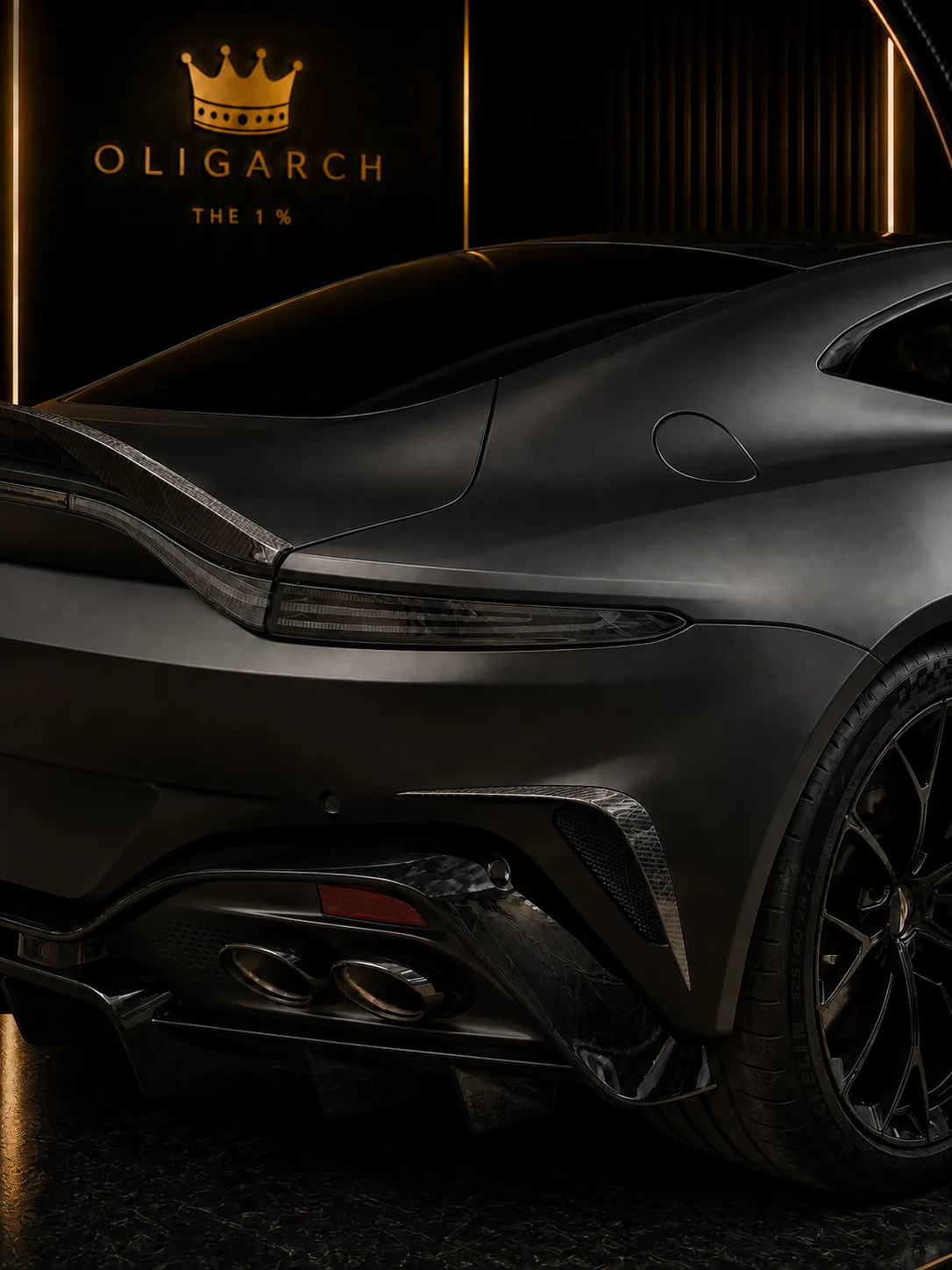 OLIGARCH carbon fibre rear diffuser on the Aston Martin Vantage