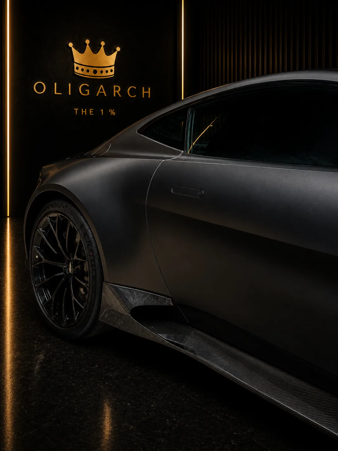 OLIGARCH carbon fibre side skirt on the Aston Martin Vantage